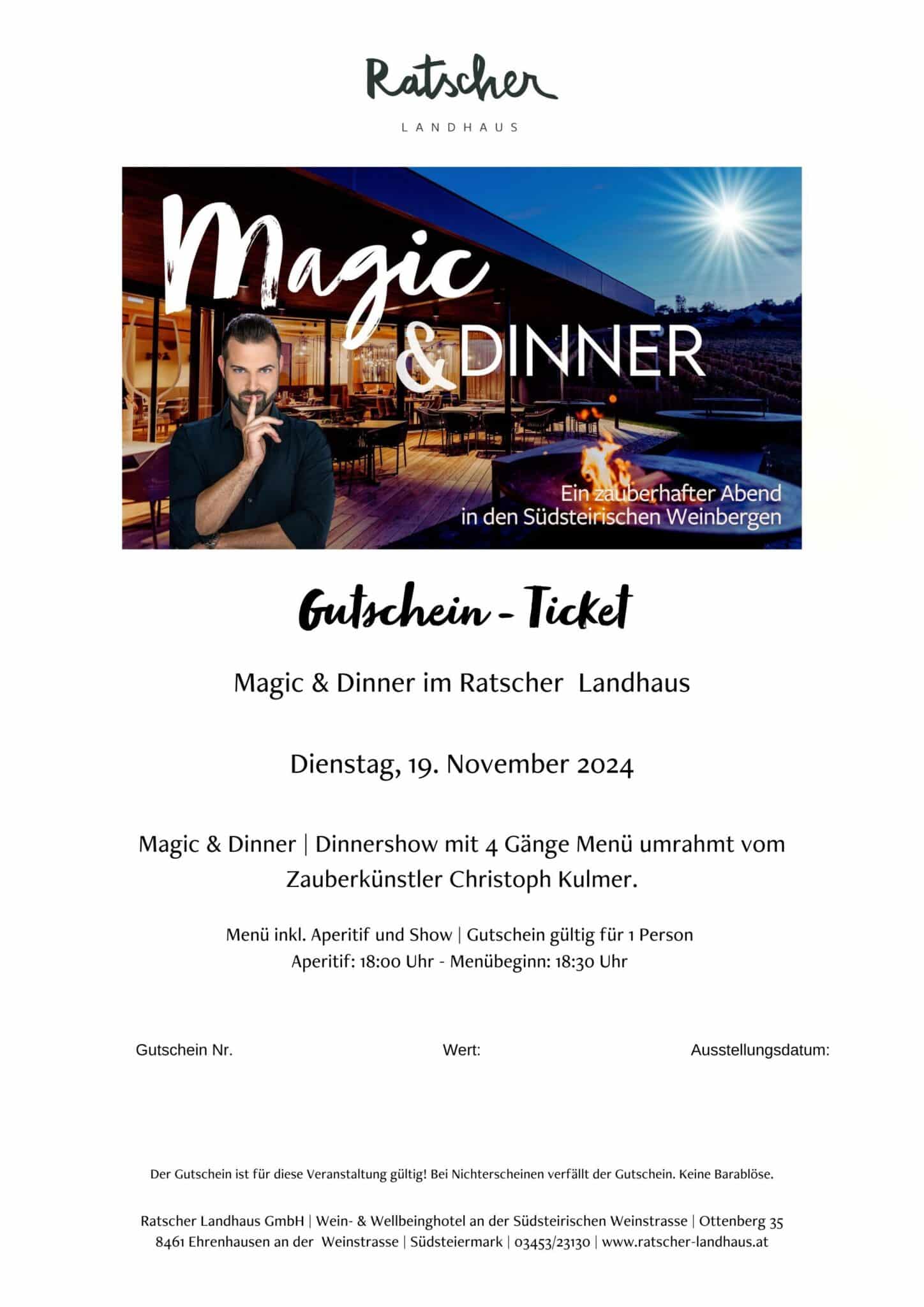 Magic & Dinner Gutschein 19. November